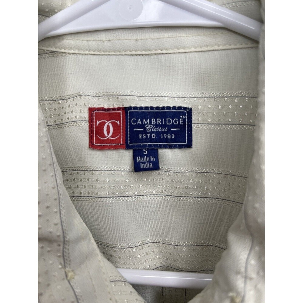 Cambridge Classics Ivory Dress Shirt Short Sleeve Button Up Easy Care SMALL - Picture 3 of 3